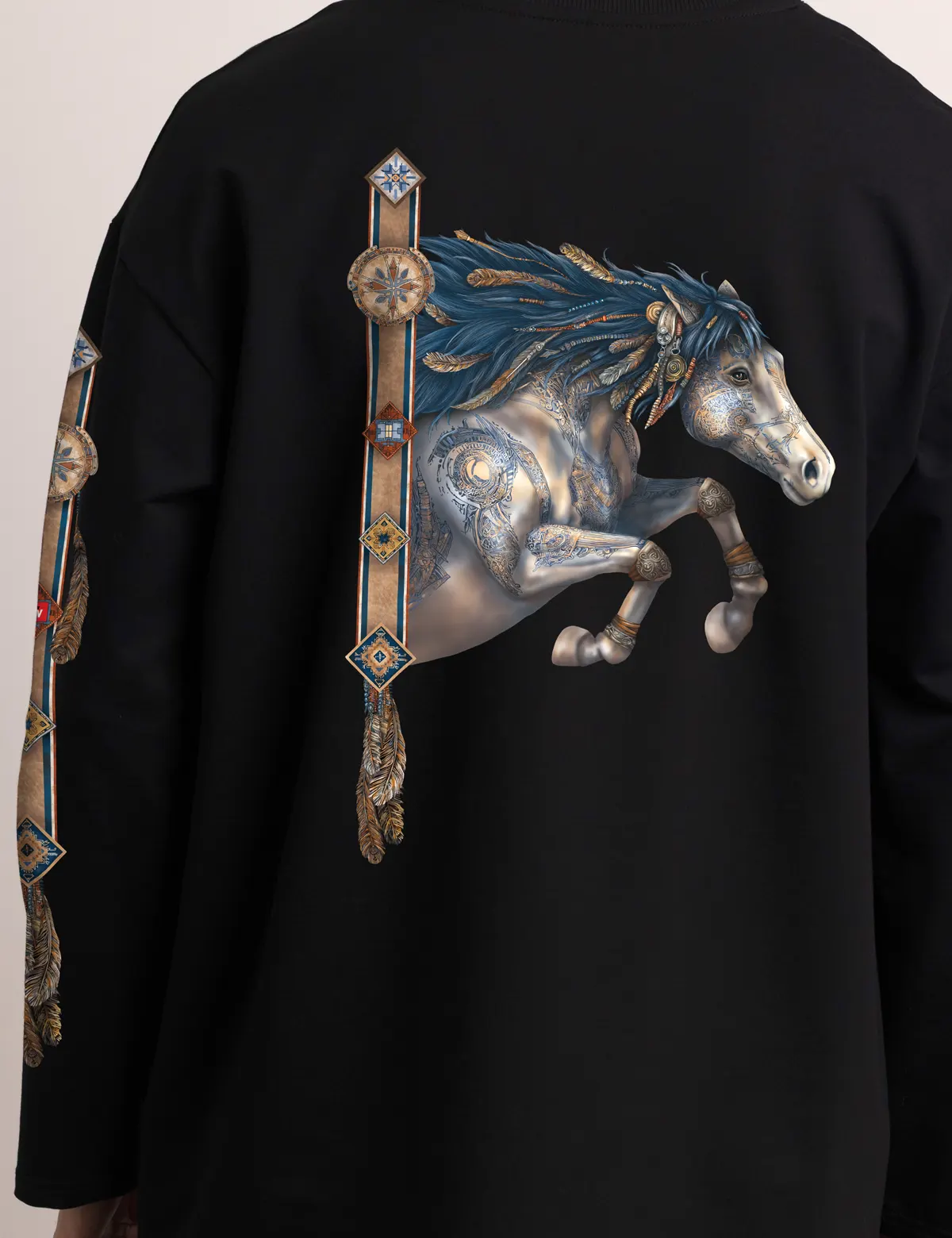 "Кеонай, дух ветров" Лонгслив мужской черный оверсайз. Полная версия