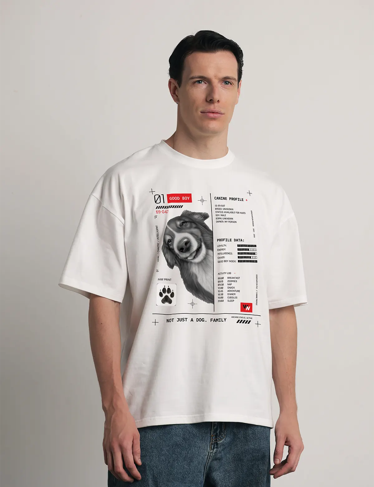 "Good boy. Front design" Футболка мужская белая оверсайз. 