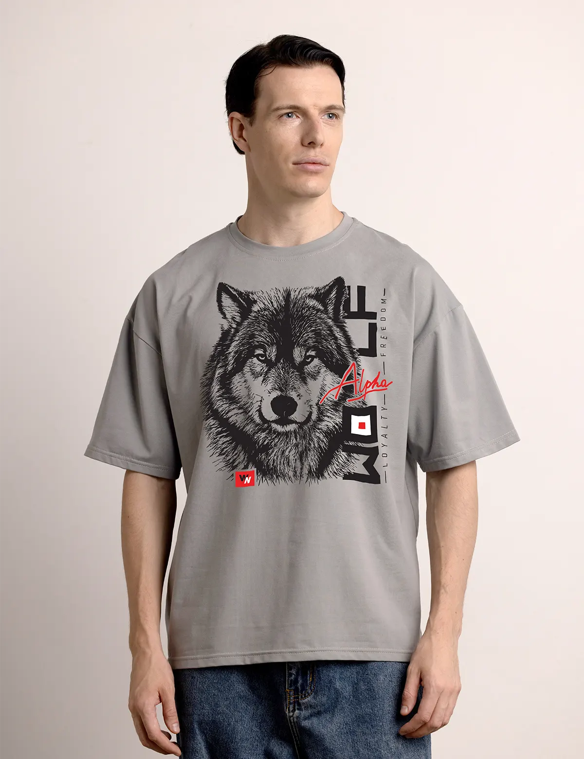 "Wolf Alpha" Футболка мужская серая оверсайз