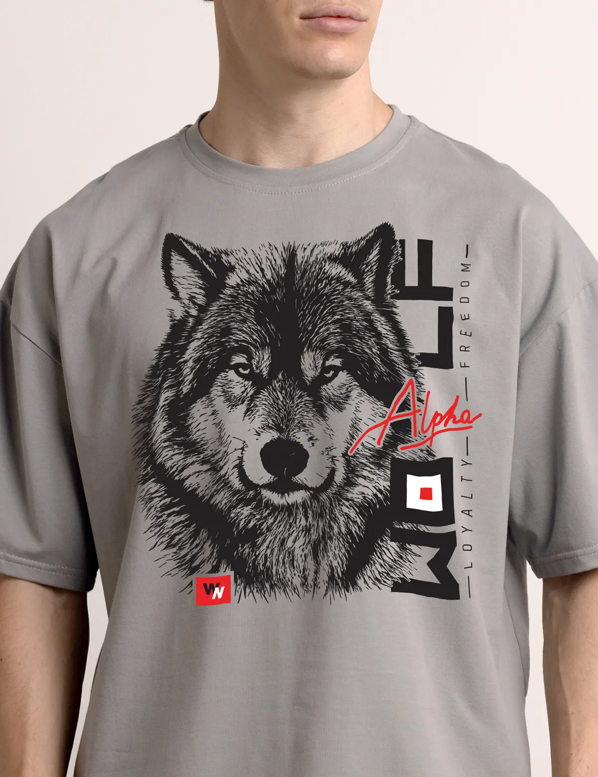 "Wolf Alpha" Футболка мужская серая оверсайз