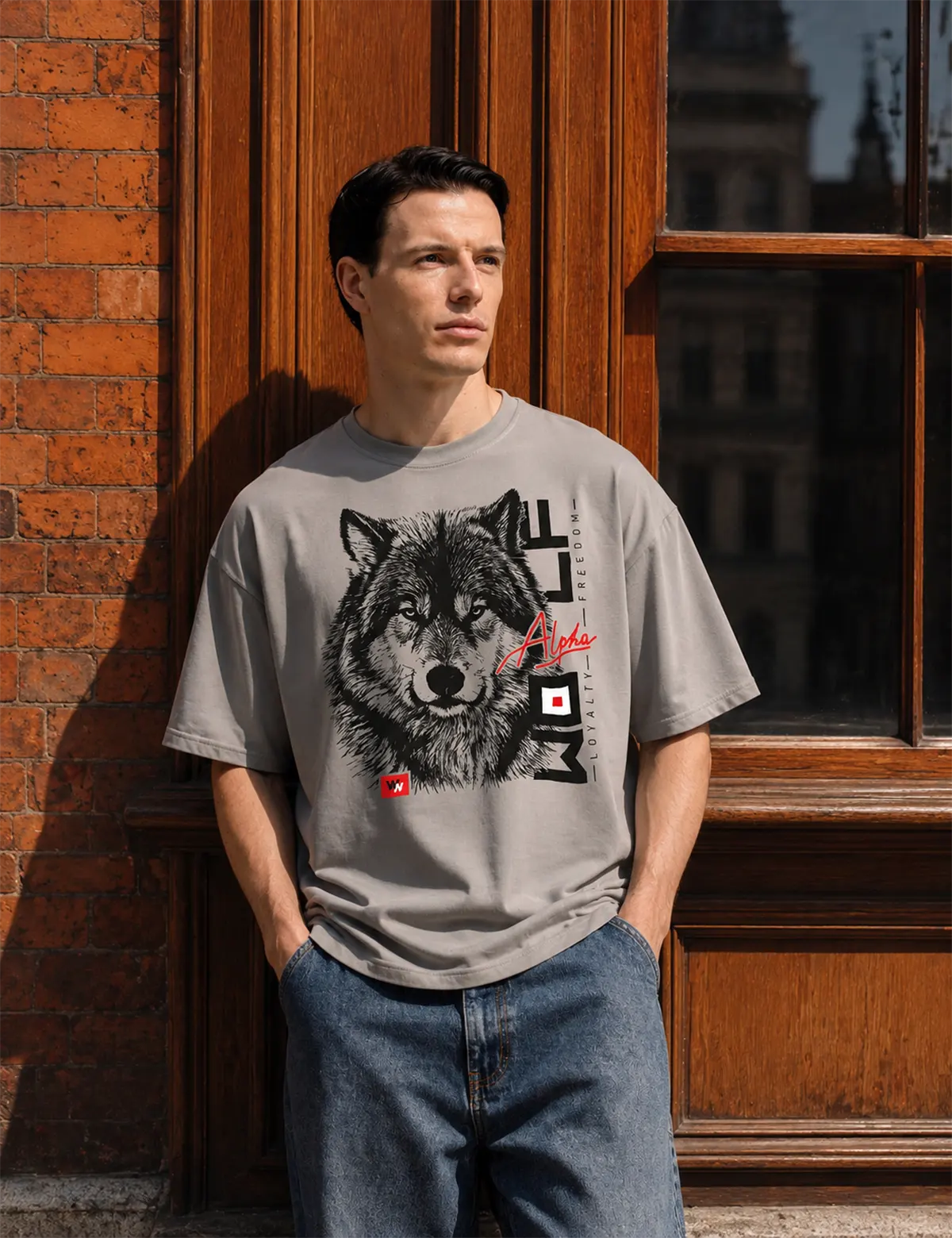 "Wolf Alpha" Футболка мужская серая оверсайз