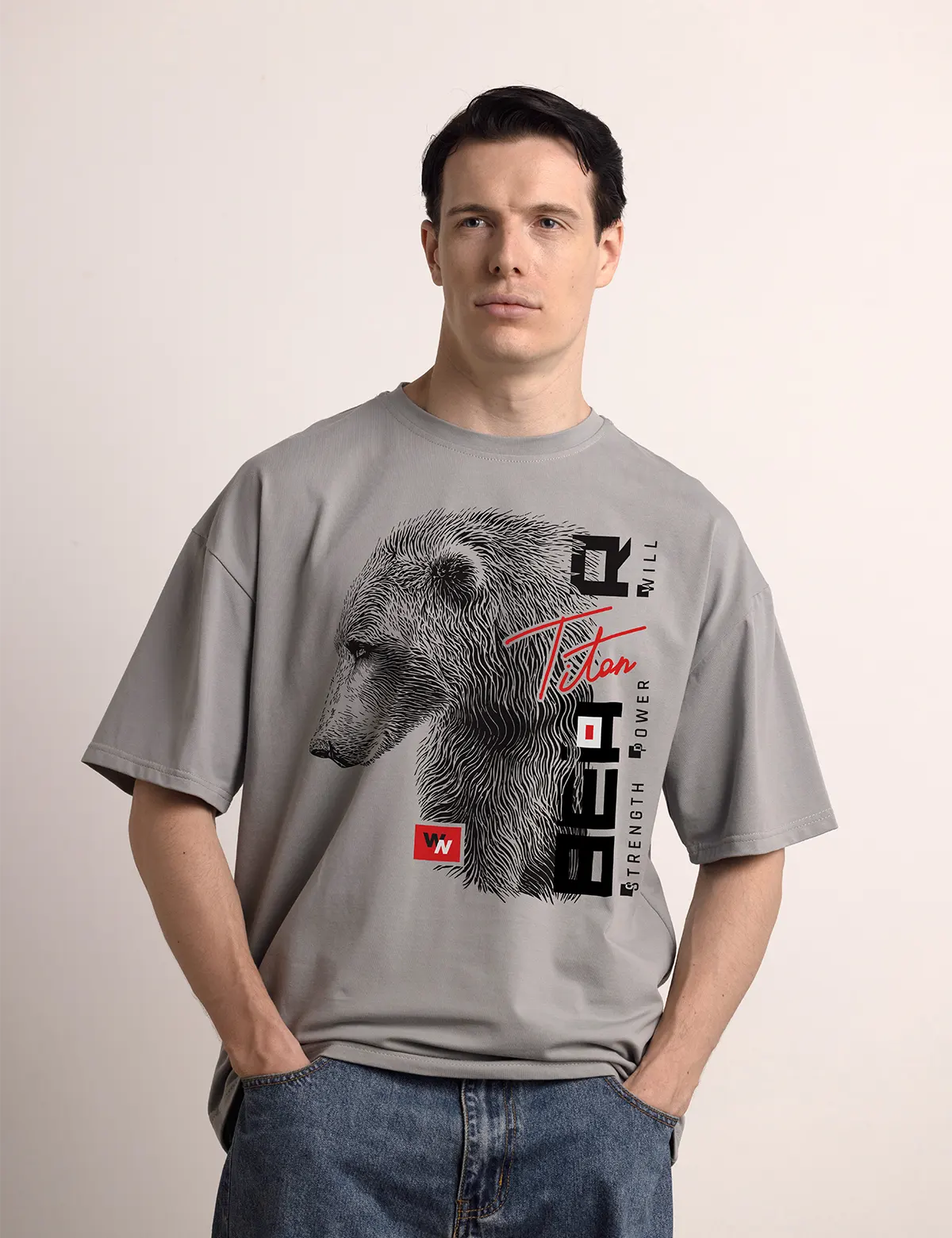"Bear Titan" Футболка мужская серая оверсайз