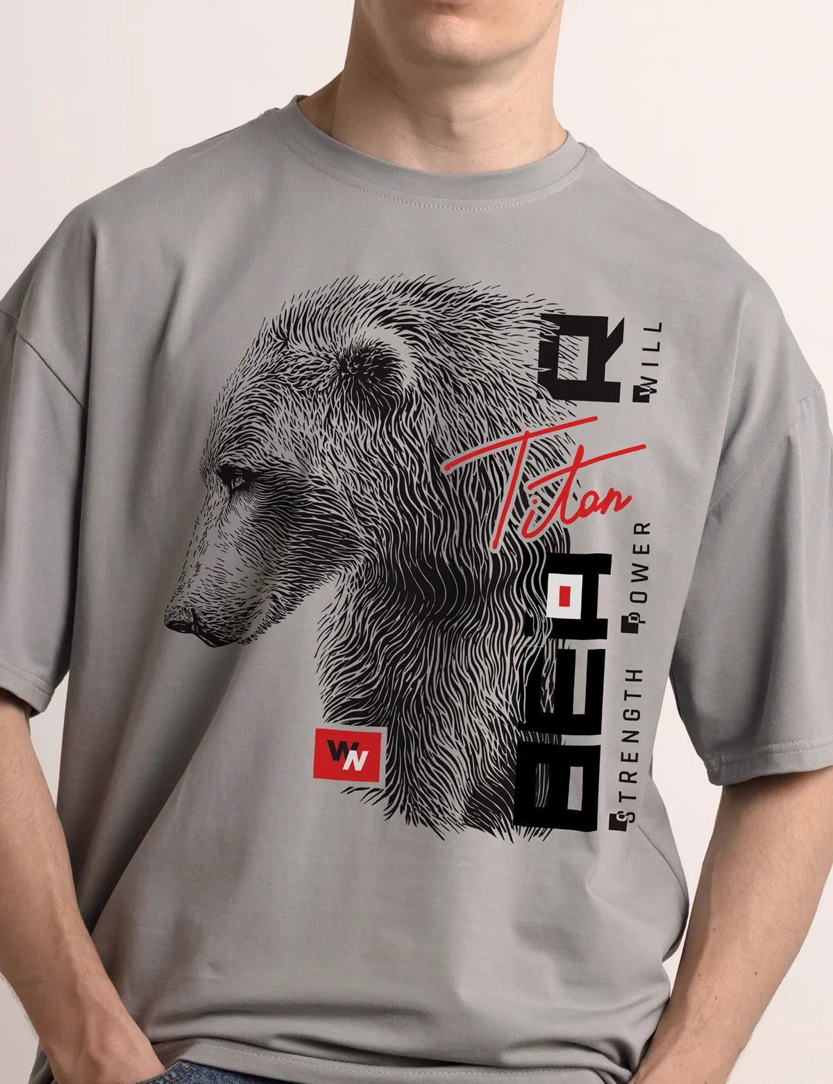 "Bear Titan" Футболка мужская серая оверсайз
