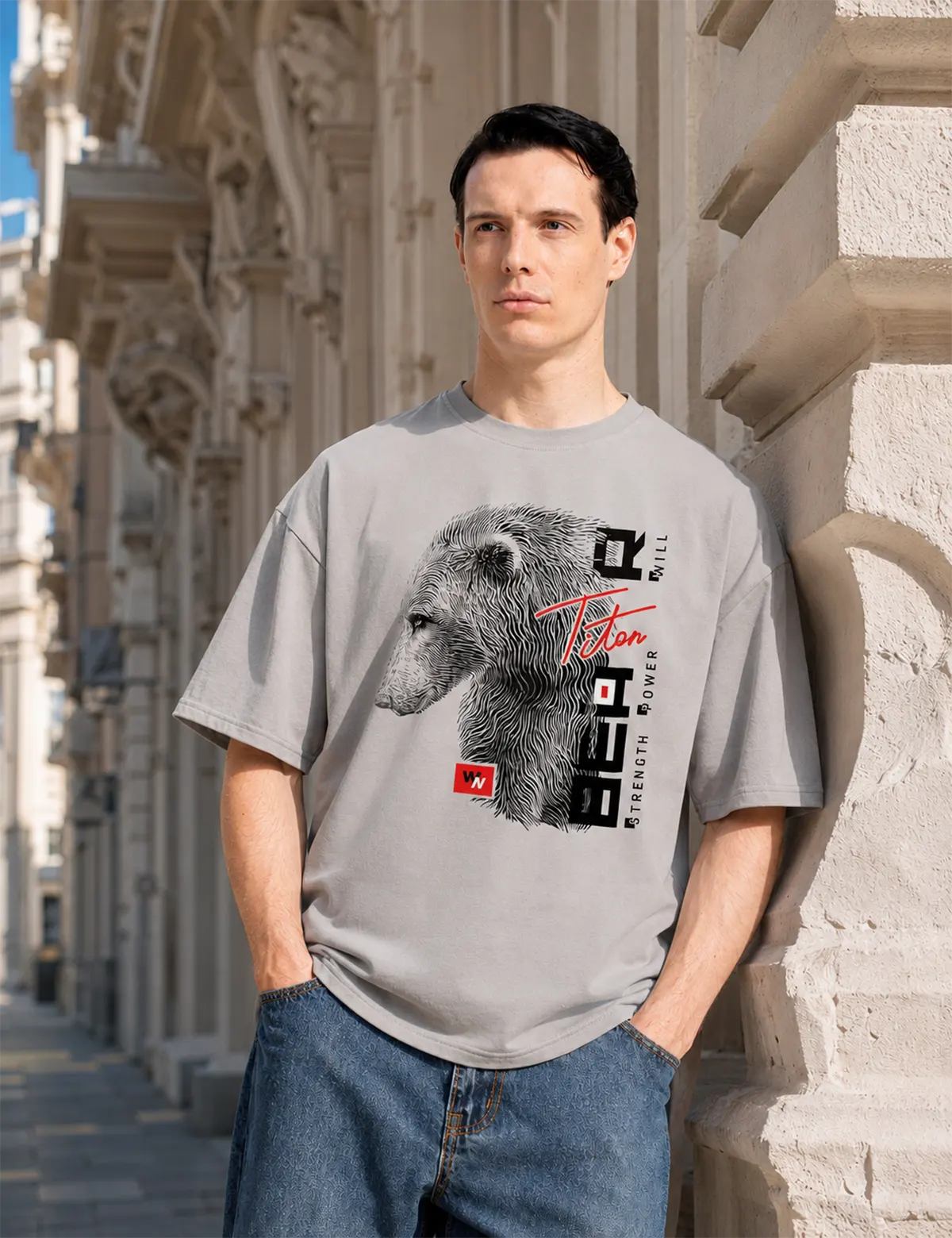 "Bear Titan" Футболка мужская серая оверсайз