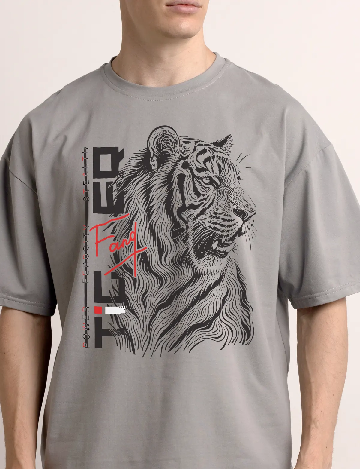 "Tiger Fang" Футболка мужская серая оверсайз