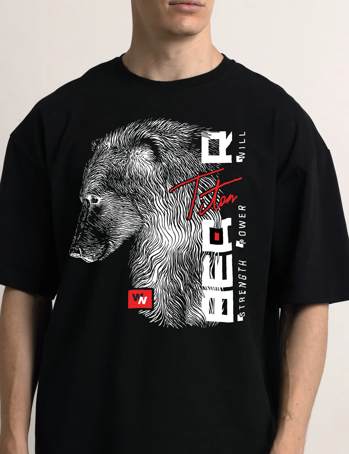 "Bear Titan" Футболка мужская черная оверсайз