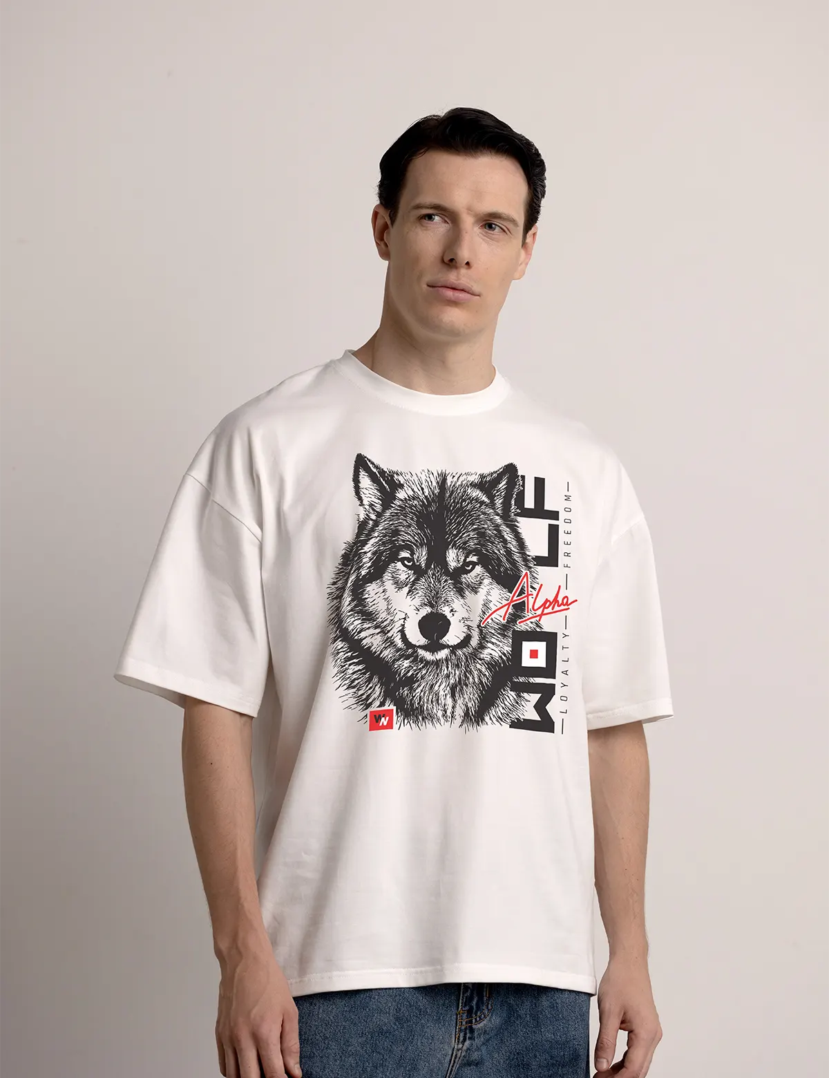 "Wolf Alpha" Футболка мужская белая оверсайз