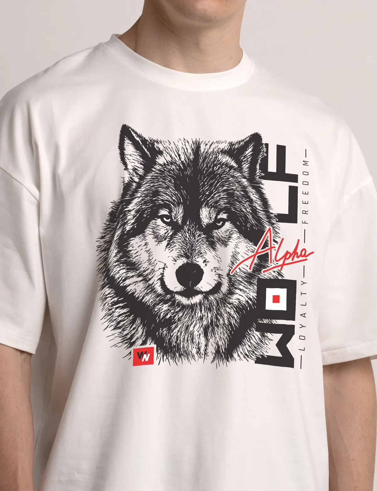 "Wolf Alpha" Футболка мужская белая оверсайз