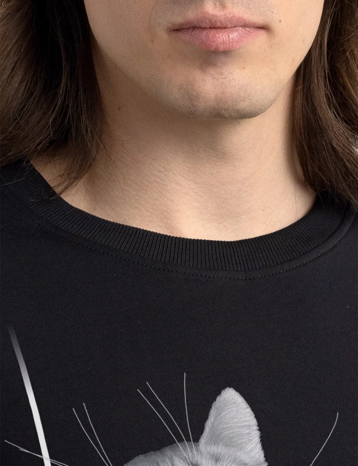 "Довольная кошка" Лонгслив мужской черный оверсайз 