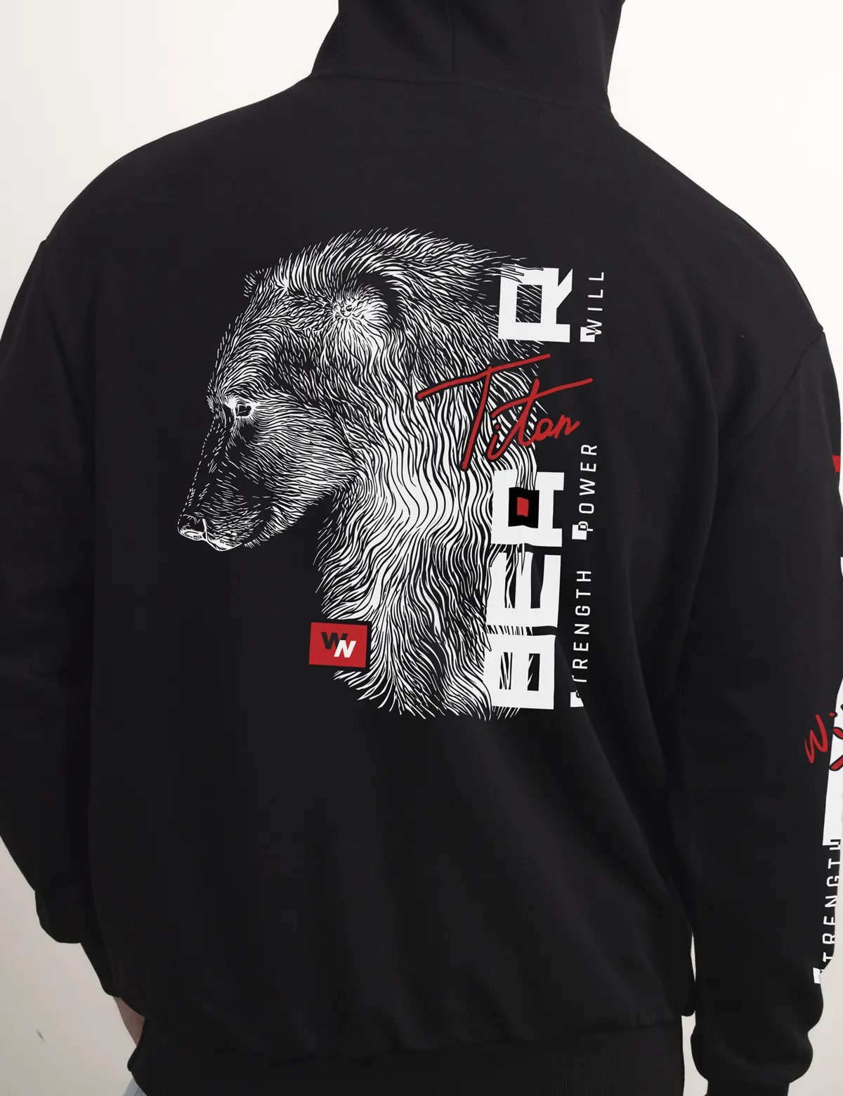"Bear Titan" Худи мужское черное оверсайз 
