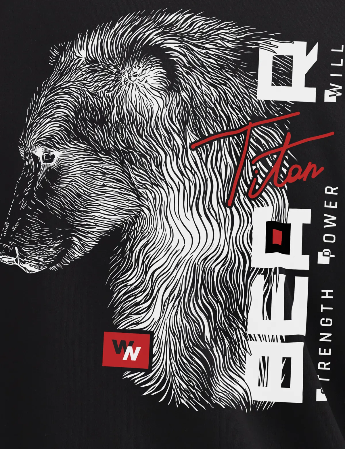 "Bear Titan" Худи мужское черное оверсайз 