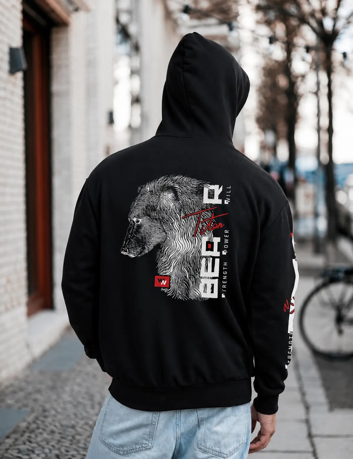 "Bear Titan" Худи мужское черное оверсайз 