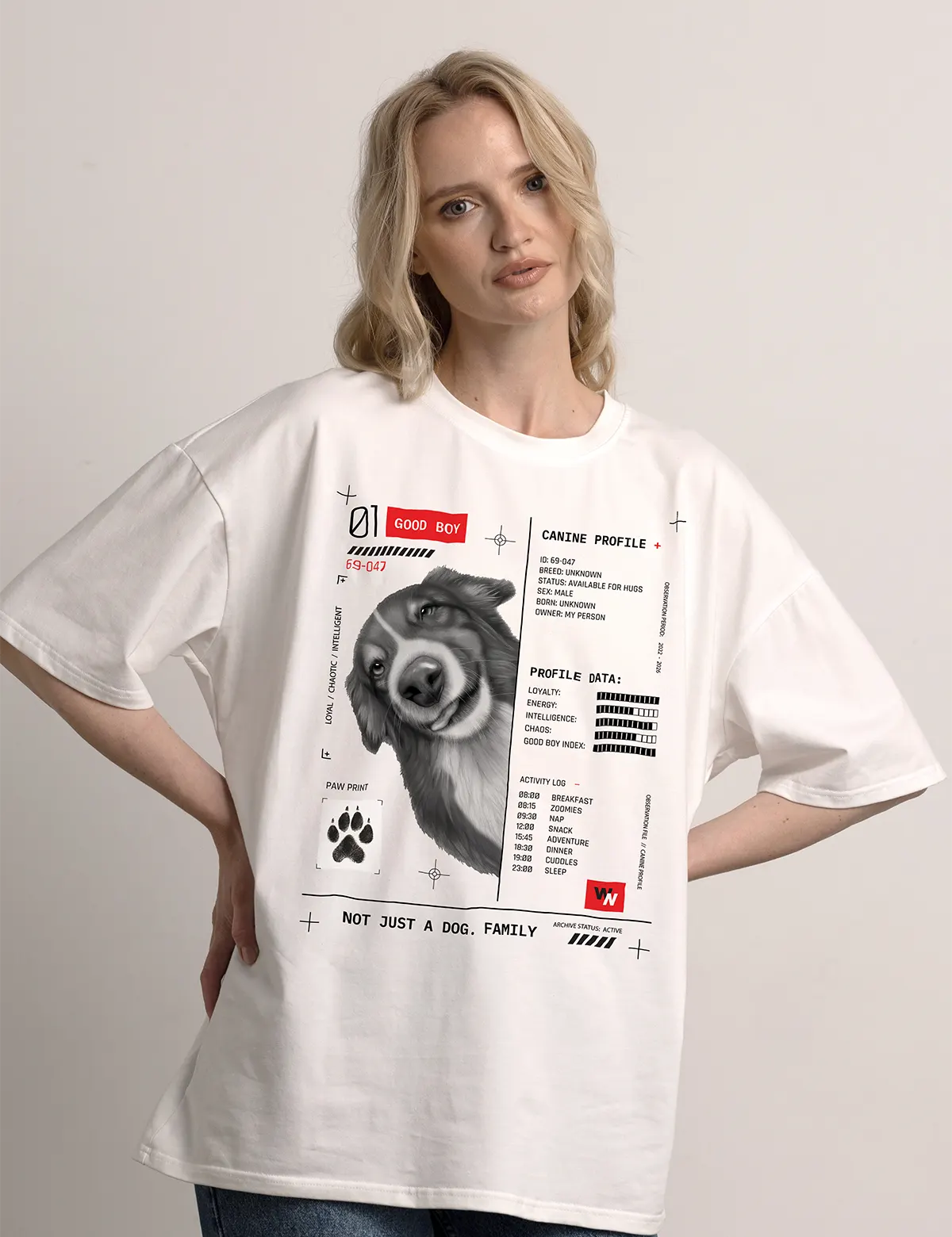 "Good boy. Front design" Футболка женская белая оверсайз. 