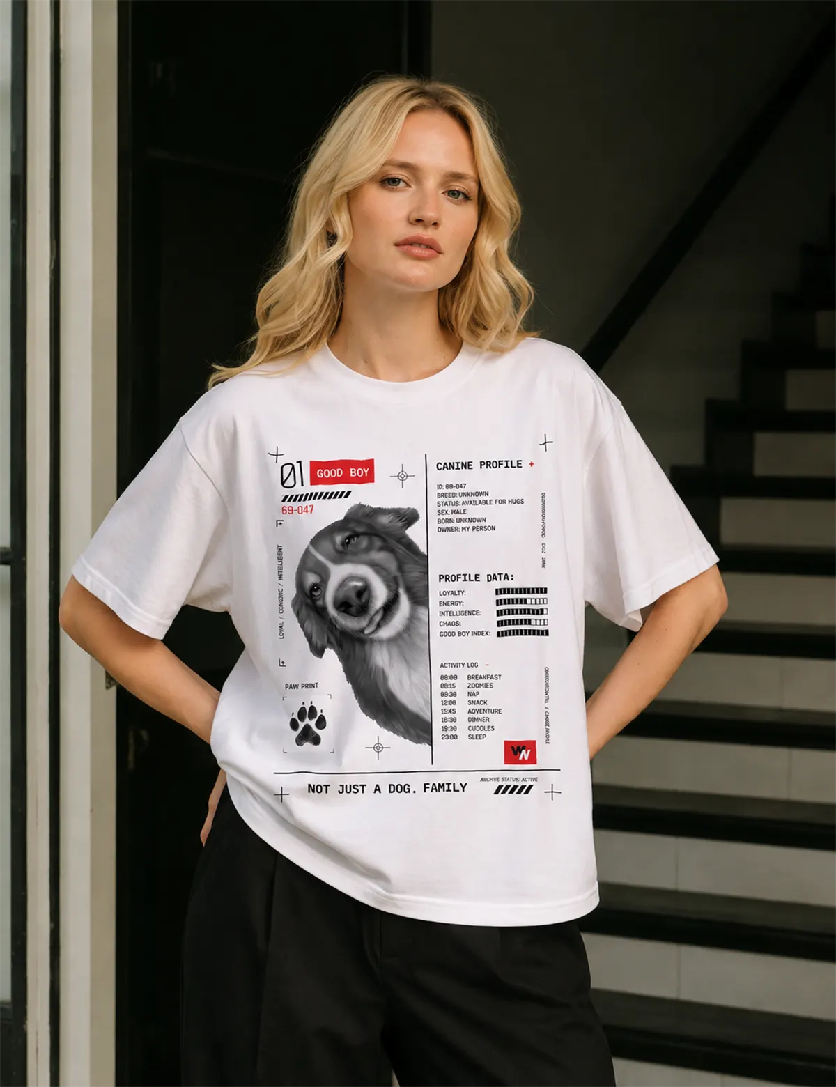 "Good boy. Front design" Футболка женская белая оверсайз. 