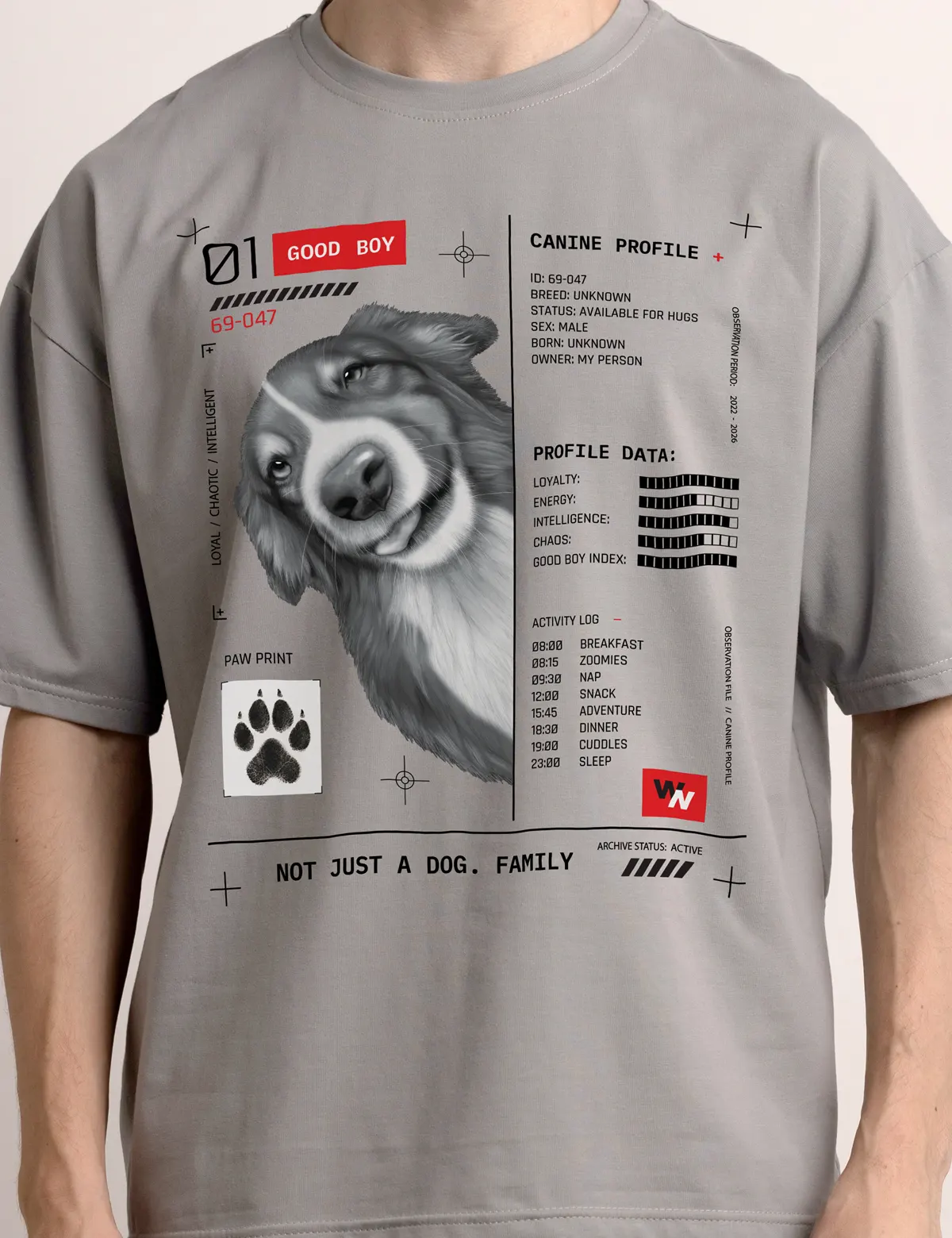 "Good boy. Front design" Футболка мужская серая оверсайз. 
