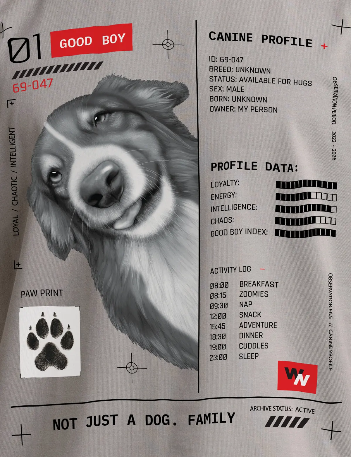 "Good boy. Front design" Футболка мужская серая оверсайз. 