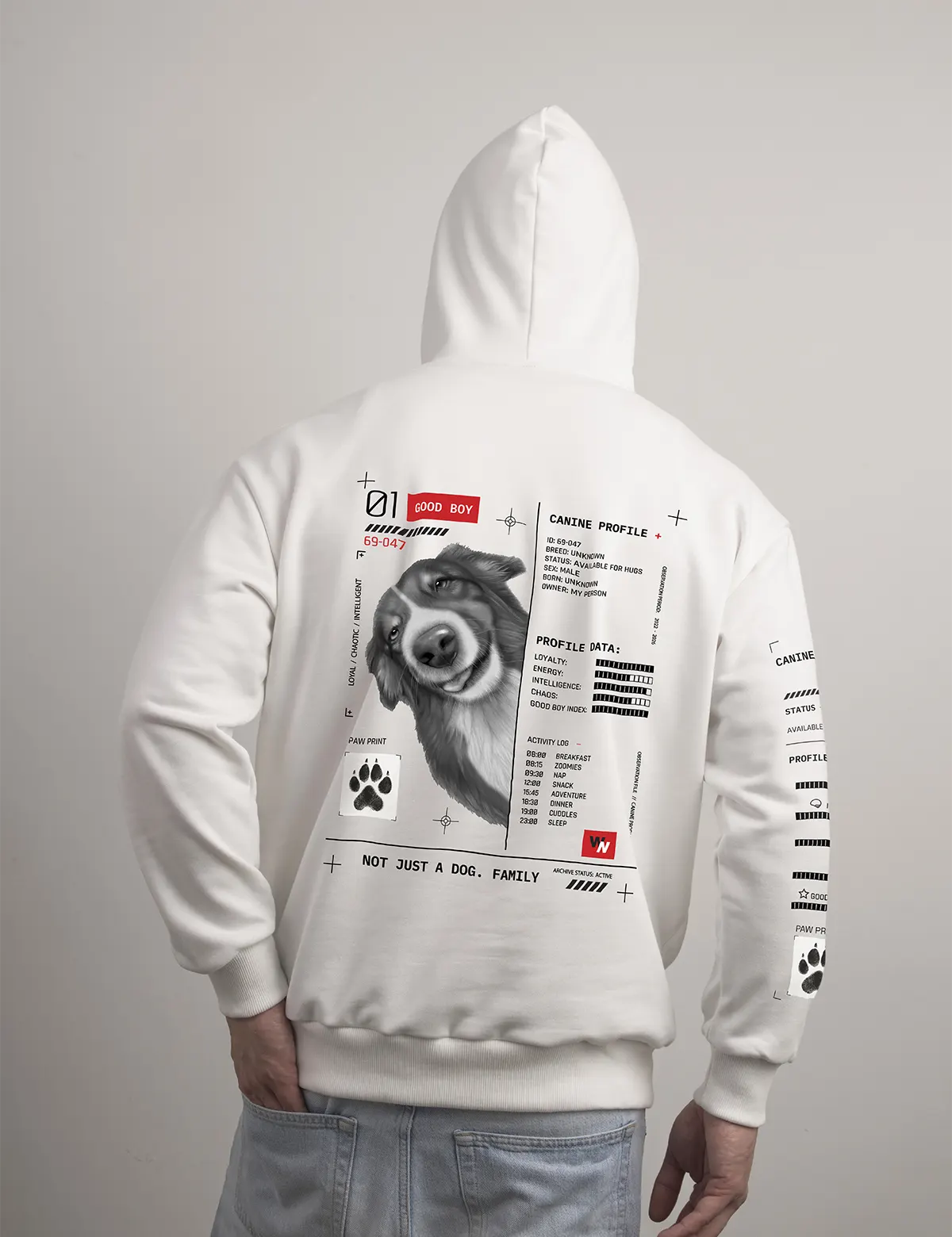 "Good boy. Front design" Худи мужское белое оверсайз. 