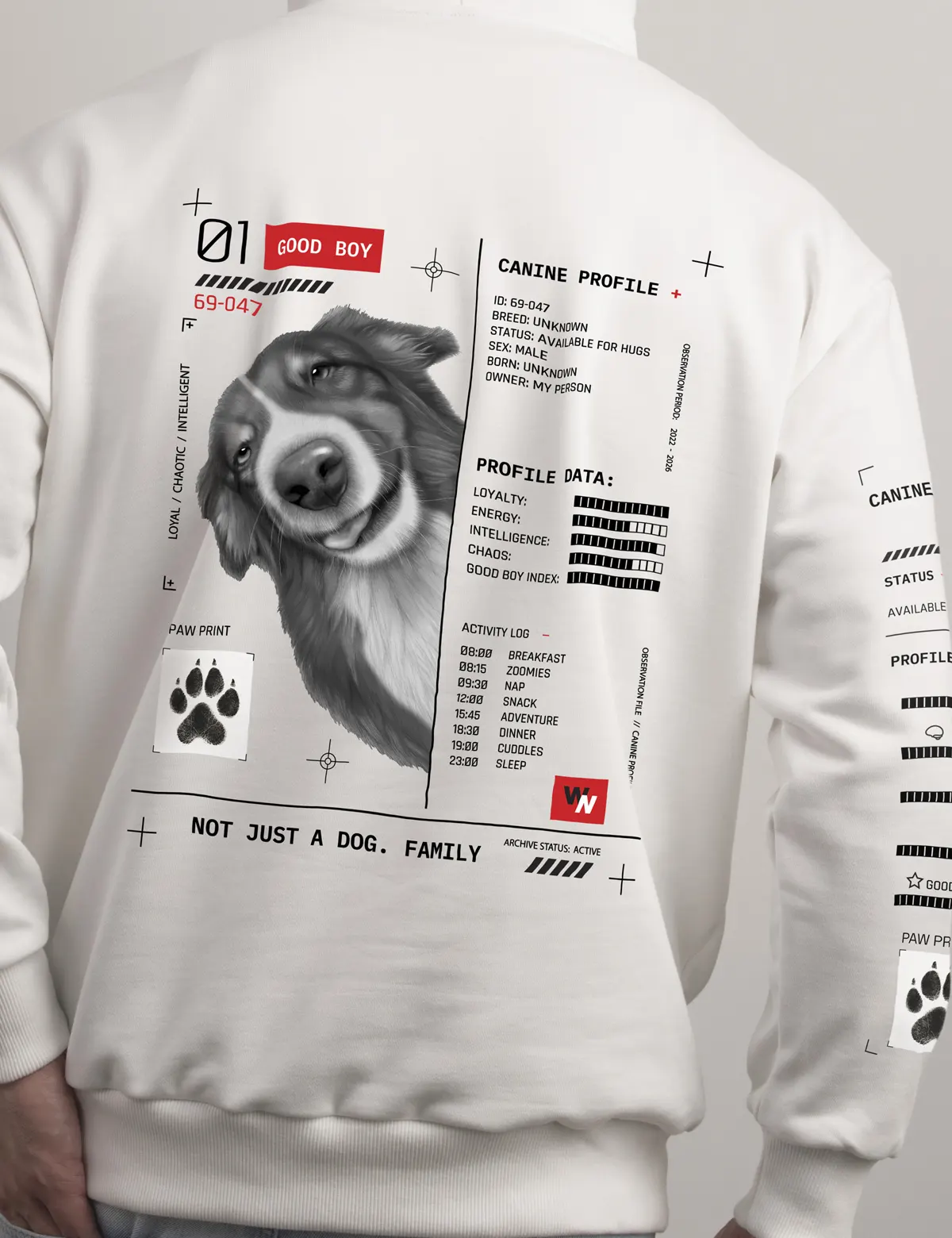 "Good boy. Front design" Худи мужское белое оверсайз. 