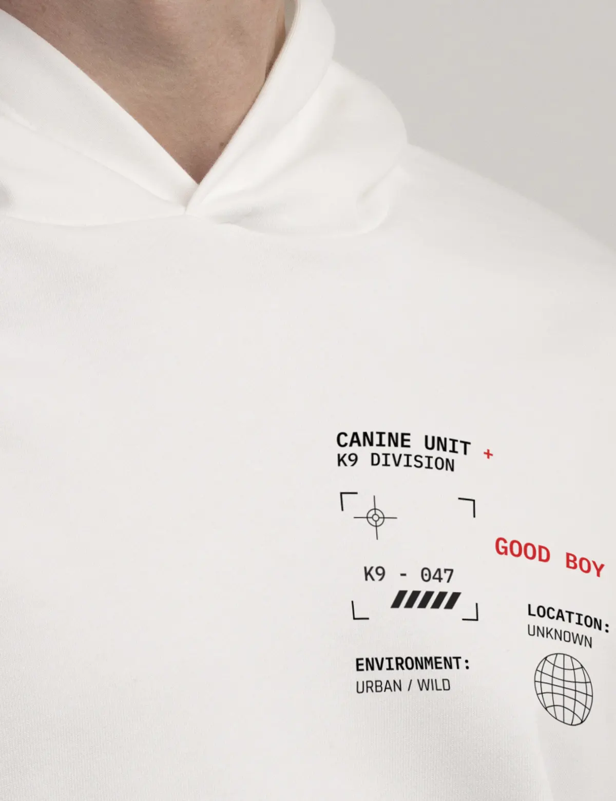 "Good boy. Front design" Худи мужское белое оверсайз. 
