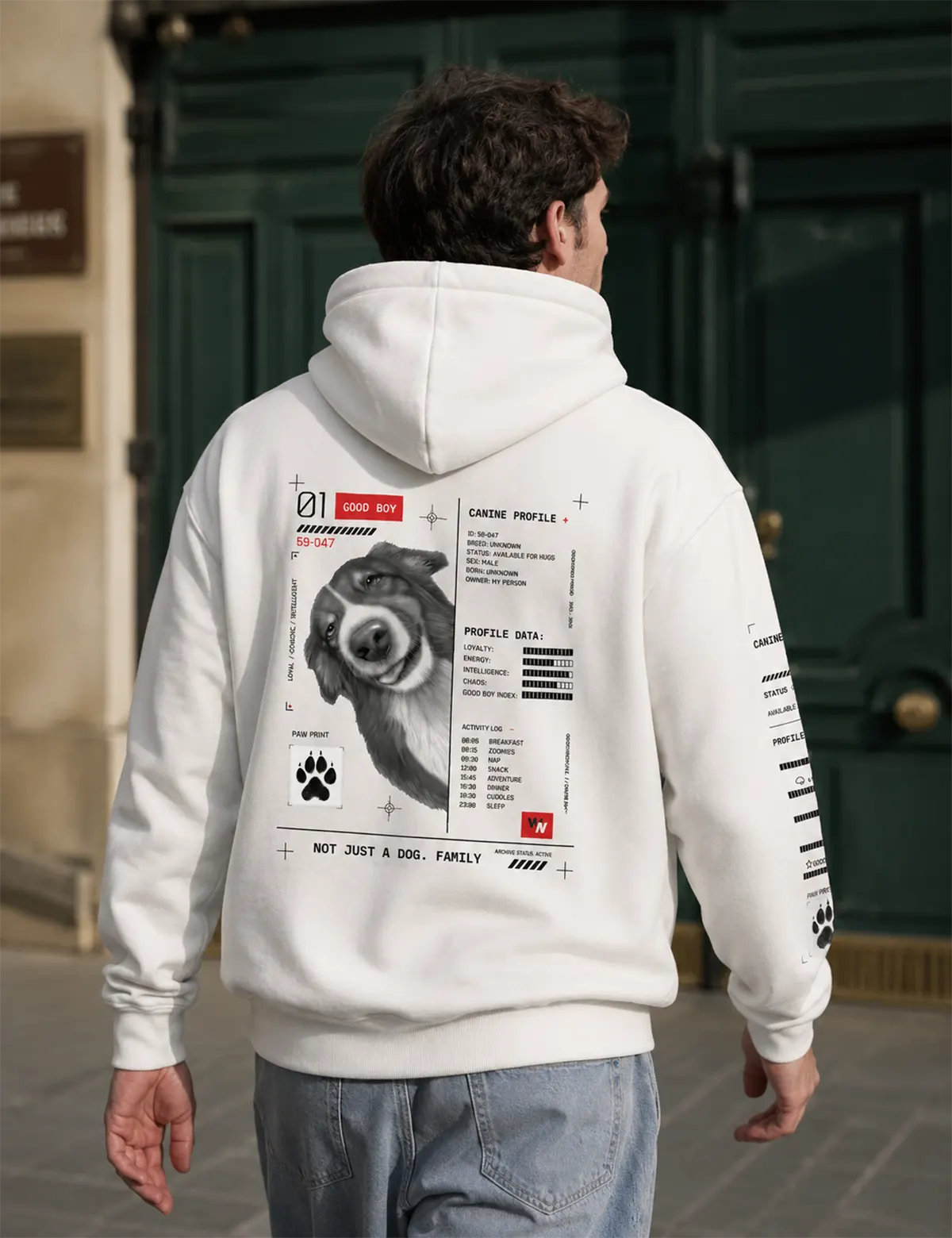 "Good boy. Front design" Худи мужское белое оверсайз. 